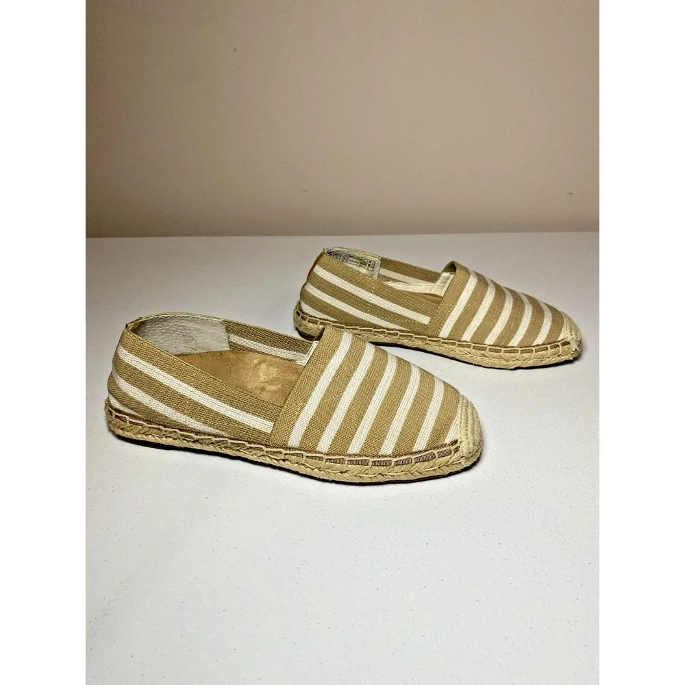 Vionic Espadrille Women's Size 5 Tan Cream Striped 356 Valeri Slip-On Flat EUC!!